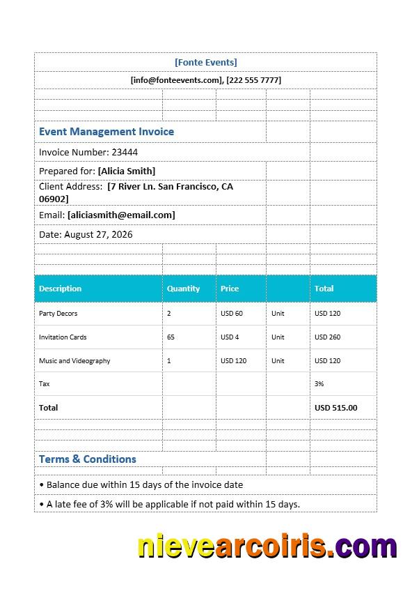 Event Management Invoice
